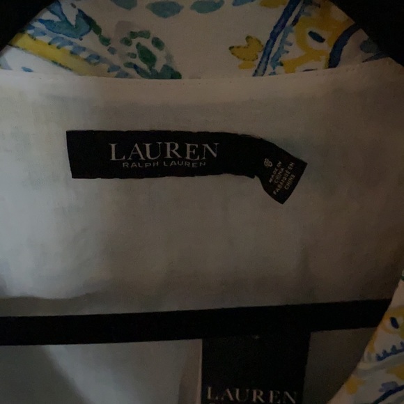 NWT Ralph Lauren White Yellow Blue Sleeveless Flare Dress Size 8P - Picture 6 of 9